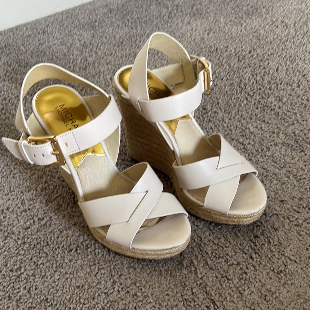 Michael Kors White Wedge Sandals with Crisscross Straps